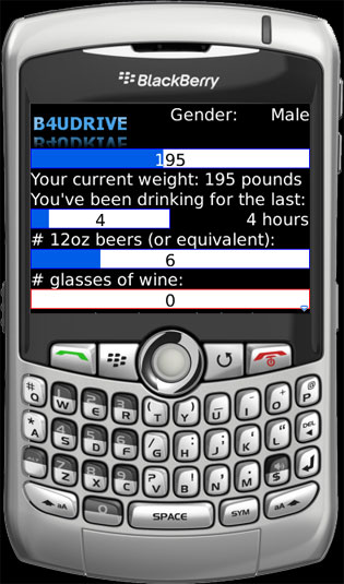 Screen Shot of B4UDRIVE BlackBerry Application
